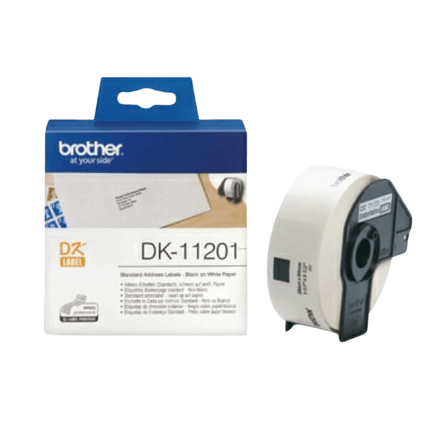 Brother DK11201 Svart text / Vit tejp 29 x 90 mm, 400 st. - Original