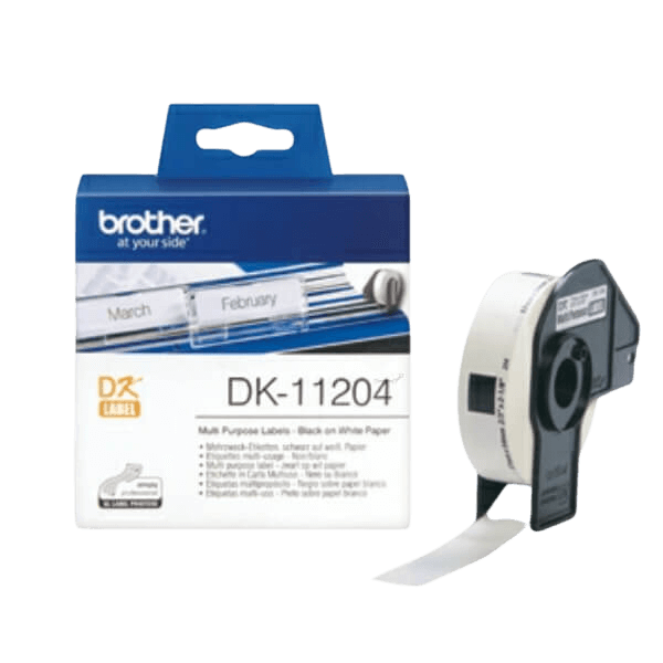 Brother DK11204 Svart text / Vit tejp 17 x 54 mm, 400 st. - Original