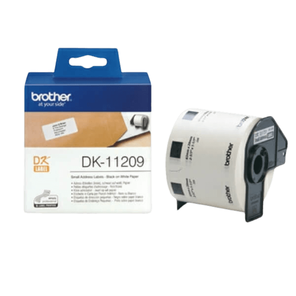 Brother DK11209 Svart text / Vit tejp 29 x 62 mm, 800 st. - Original