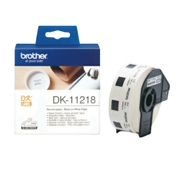 Brother DK11218 Svart text / Vit tejp Ø24 mm, 1.000 st. - Original