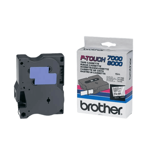 Brother TX141 Svart text / Genomskinlig tejp 18 mm x 15 m - Original
