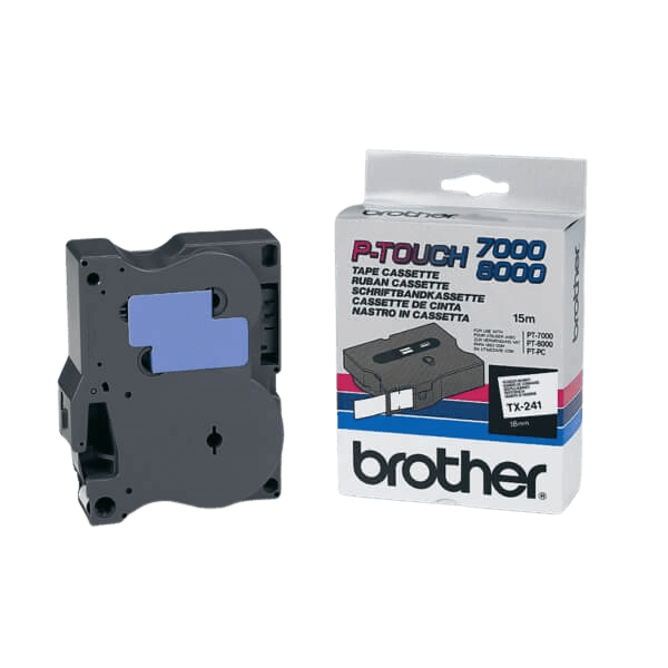 Brother TX241 Svart text / Vit tejp 18 mm x 15 m - Original
