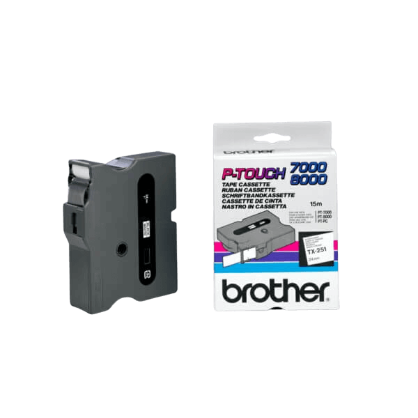 Brother TX251 Svart text / Vit tejp 24 mm x 15 m - Original