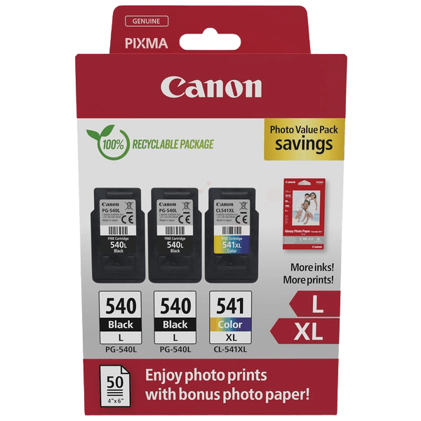 5224B015 Canon 2x PG-540L + CL-541XL + Papper CMYK Skrivarpatron - 2x 11 + 15 ml. - Original