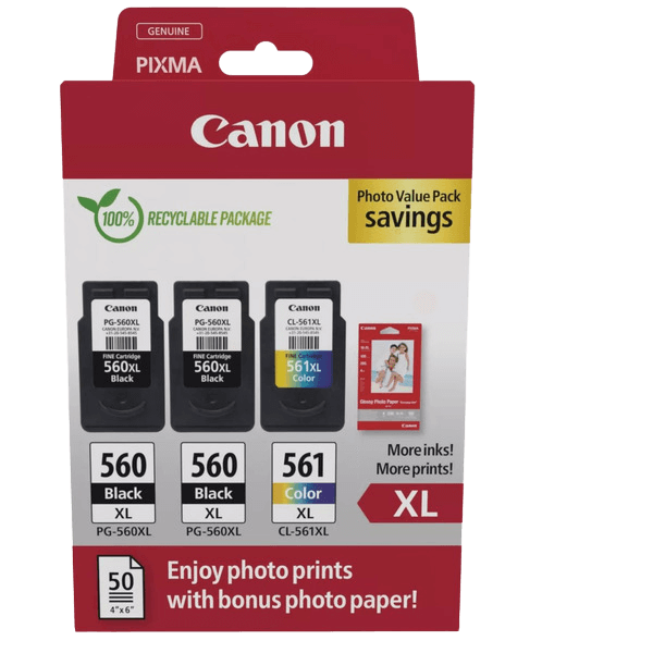 3712C012 Canon 2x PG-560XL + CL-561XL + Papper CMYK Skrivarpatron - 2x 14,3 + 12,2 ml. - Original