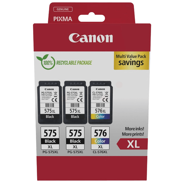 5437C004 Canon 2x PG-575XL + CL-576XL CMYK Skrivarpatron - 2x 15 + 12,6 ml. - Original