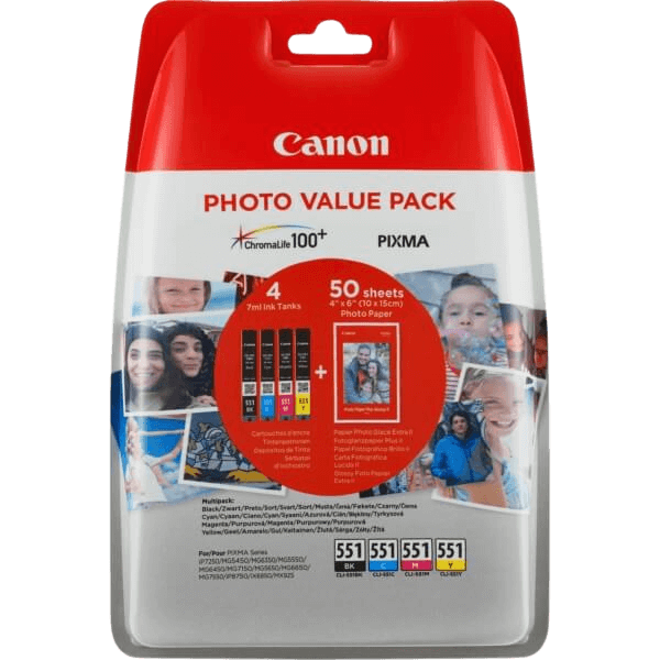 6508B005 Canon CLI-551 CMYK Skrivarpatron - 11 + 4x 7 ml. - Original