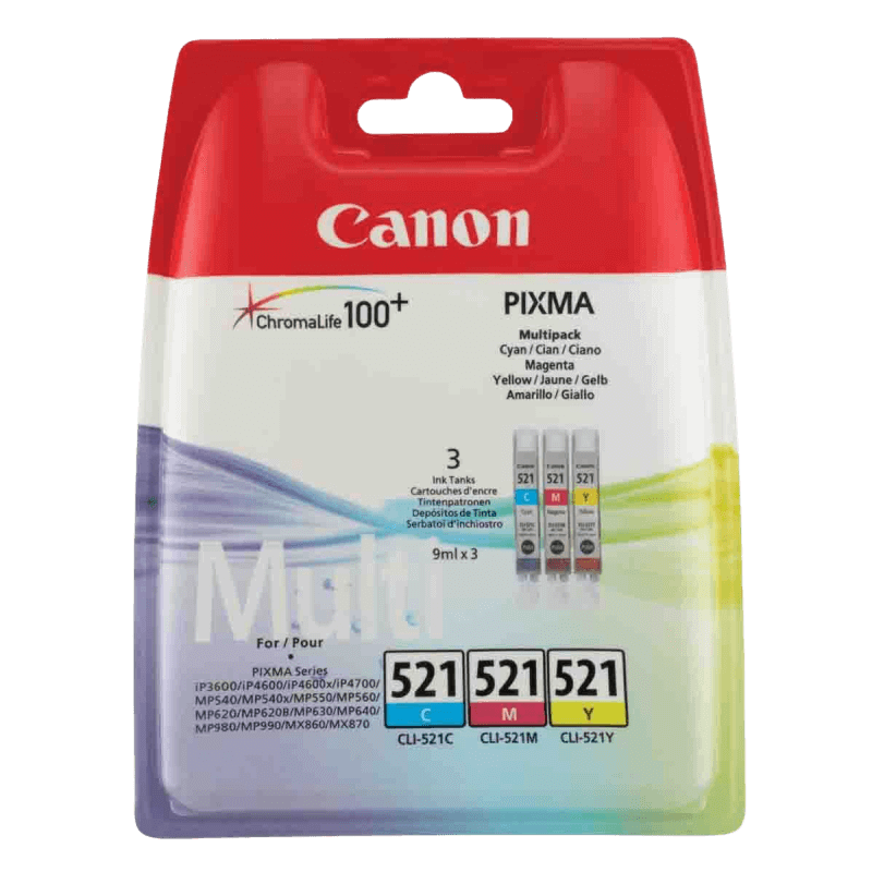 2934B010 Canon CLI521CMY 3 färger i en Skrivarpatron - 27 ml. - Original