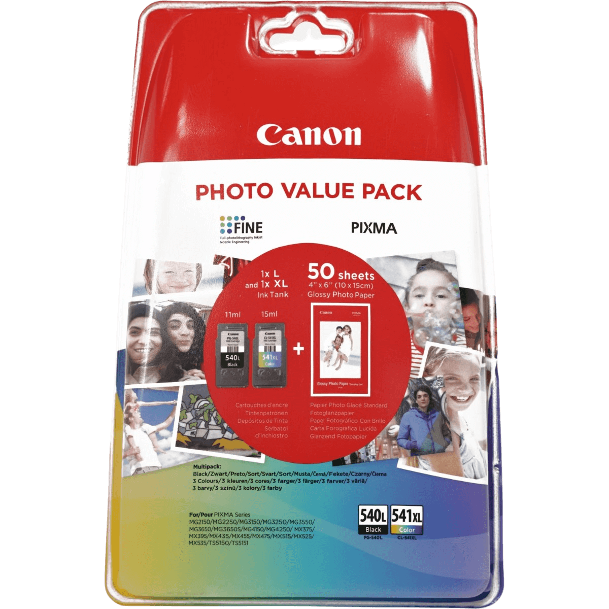 5224B007 Canon PG-540L + CL-541XL + Papper CMYK Skrivarpatron - 11 ml. + 15 ml. - Original
