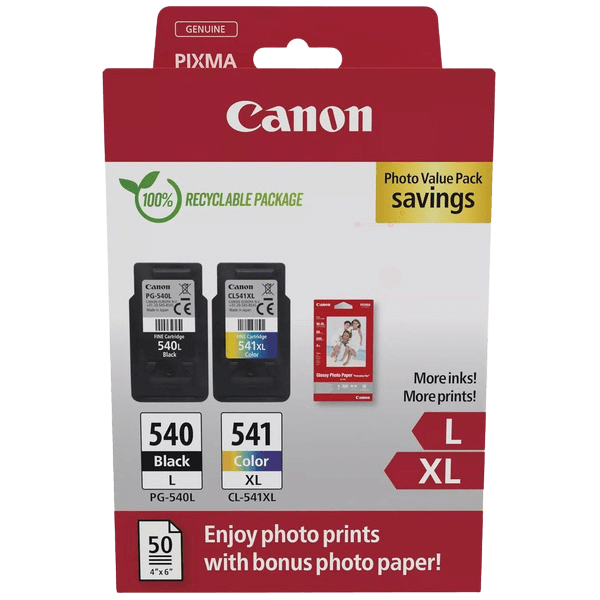 5224B012 Canon PG-540L + CL-541XL + Papper CMYK Skrivarpatron - 11 + 15 ml. - Original