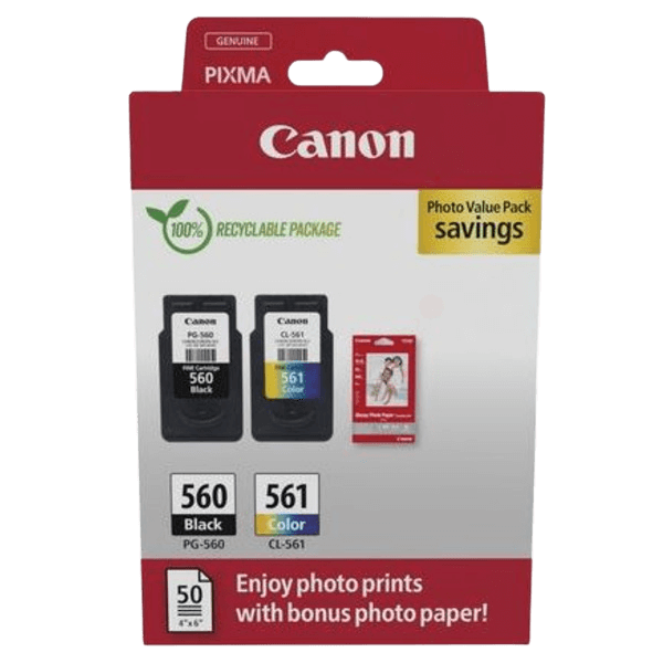 3713C008 Canon PG-560 + CL-561 + Papper CMYK Skrivarpatron - 7,5 + 8,3 ml. - Original