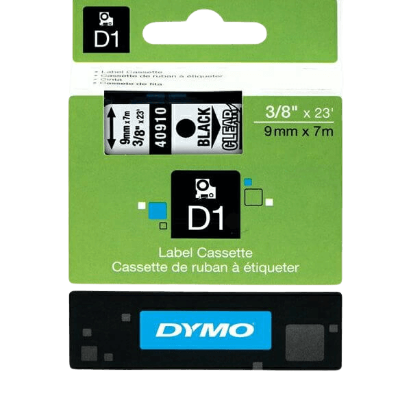 S0720670 Dymo D1 40910 Svart text / Genomskinlig tejp 9 mm x 7 m - Original