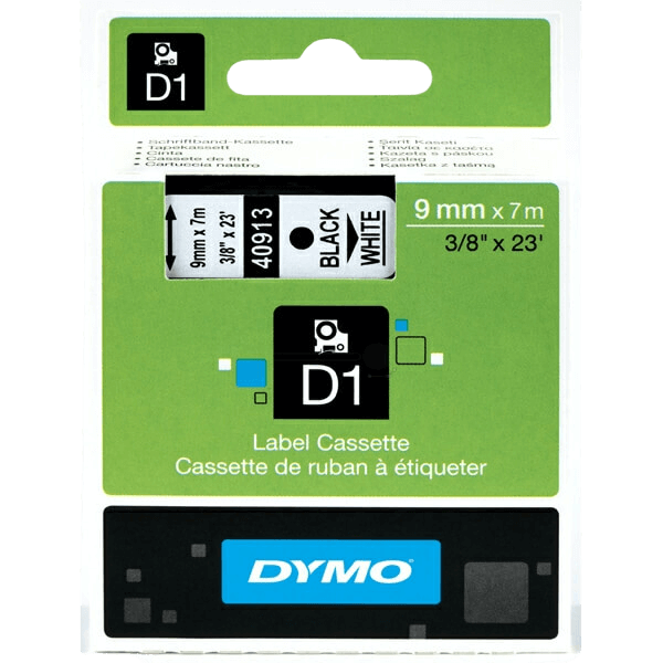 S0720680 Dymo D1 40913 Svart text / Vit tejp 9 mm x 7 m - Original