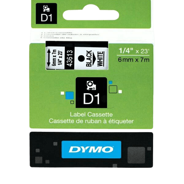S0720780 Dymo D1 43613 Svart text / Vit tejp 6 mm x 7 m - Original