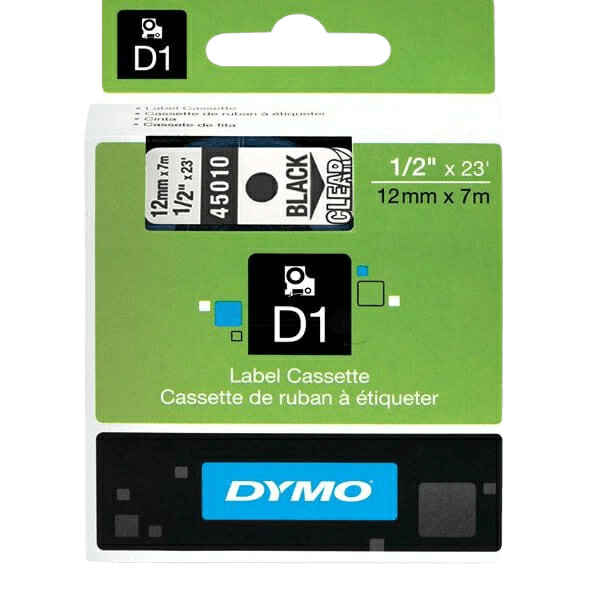 S0720500 Dymo D1 45010 Svart text / Genomskinlig tejp 12 mm x 7 m - Original