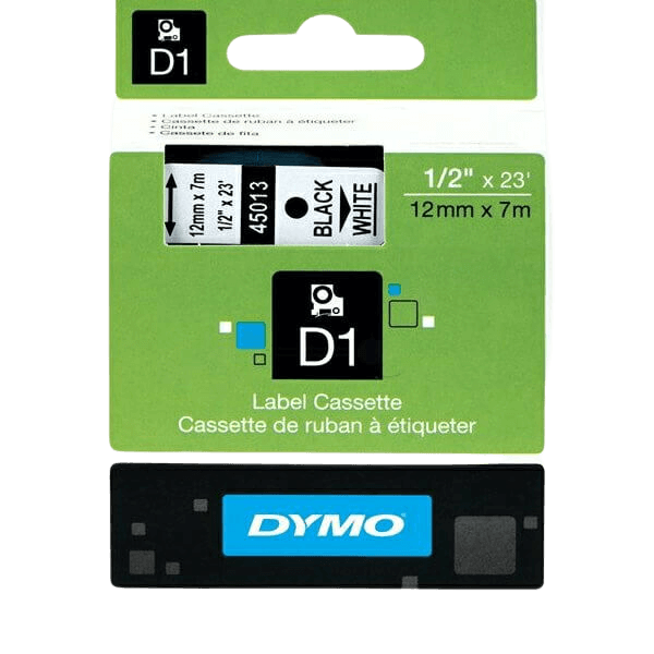 S0720530 Dymo D1 45013 Svart text / Vit tejp 12 mm x 7 m - Original