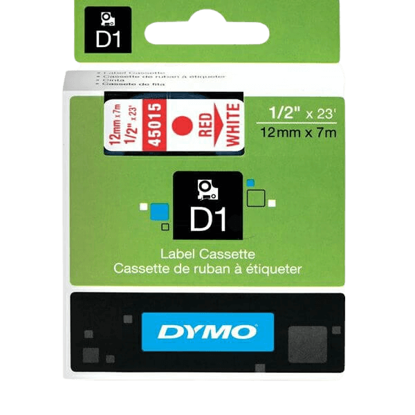 S0720550 Dymo D1 45015 Röd text / Vit tejp 12 mm x 7 m - Original
