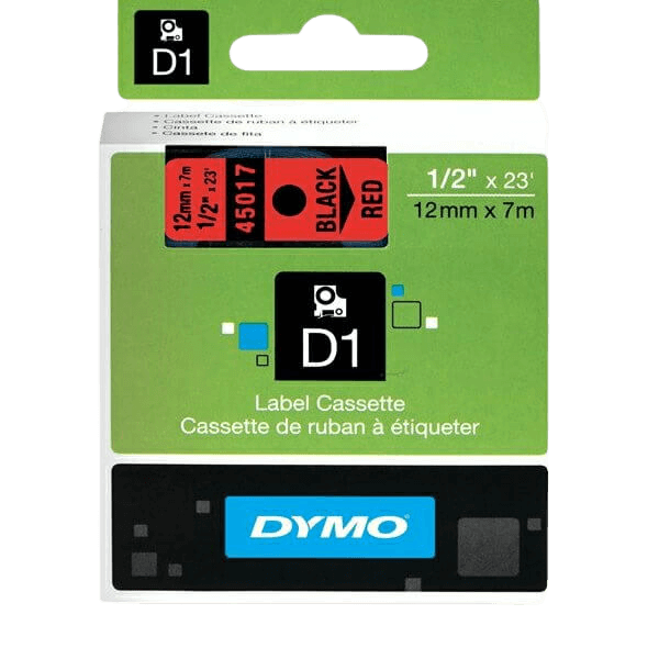S0720570 Dymo D1 45017 Svart text / Röd tejp 12 mm x 7 m - Original