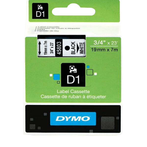 S0720830 Dymo D1 45803 Svart text / Vit tejp 19 mm x 7 m - Original
