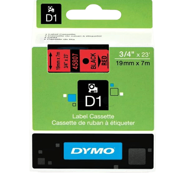 S0720870 Dymo D1 45807 Svart text / Röd tejp 19 mm x 7 m - Original