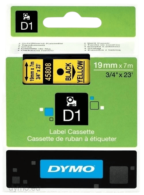 45808 Dymo S0720880 Svart text / Gul tejp 19 mm x 7 m - Kompatibel