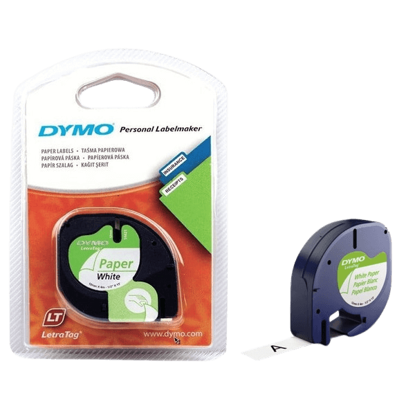 91200 Dymo S0721510 Svart text / Vit tejp 12 mm x 4 m - Original