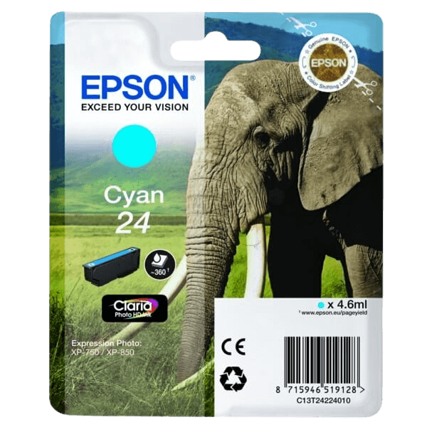 C13T24224012 Epson 24 cyan Skrivarpatron - 4,6 ml. - Original