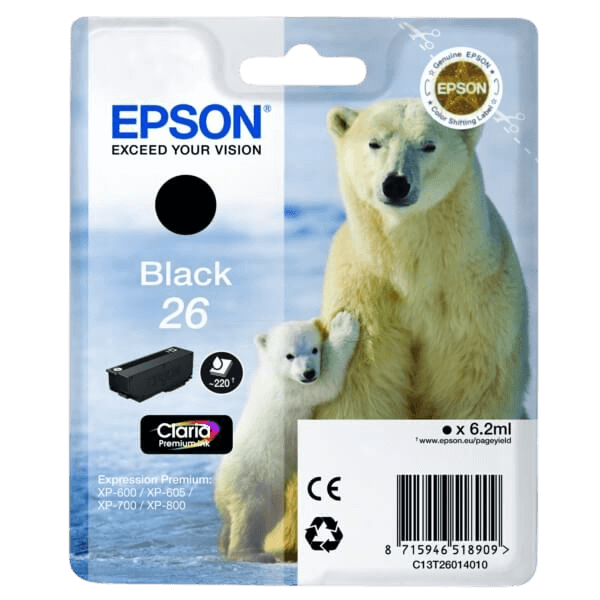 C13T26014012 Epson 26 svart Skrivarpatron - 6,2 ml. - Original