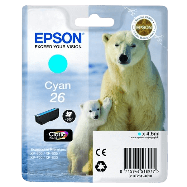 C13T26124012 Epson 26 cyan Skrivarpatron - 4,5 ml. - Original