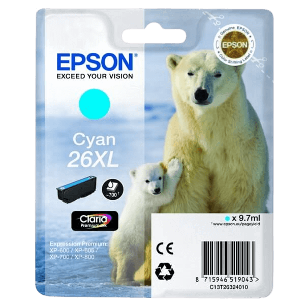C13T26324012 Epson 26 cyan XL Skrivarpatron - 9,7 ml. - Original