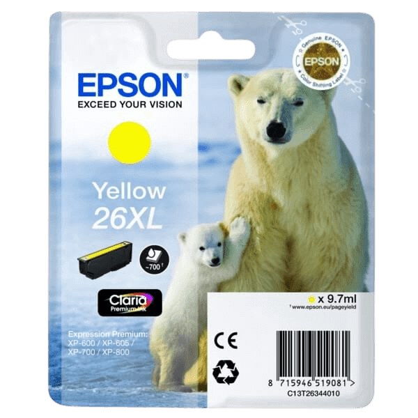 C13T26344012 Epson 26 gul XL Skrivarpatron - 9,7 ml. - Original