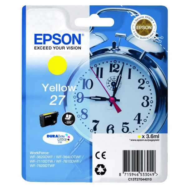 C13T27044012 Epson 27 gul Skrivarpatron - 3.6 ml. - Original