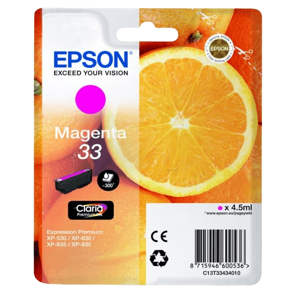 C13T33434012 Epson 33 magenta Skrivarpatron - 4,5 ml. - Original