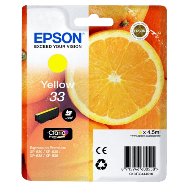 C13T33444012 Epson 33 gul Skrivarpatron - 4,5 ml. - Original