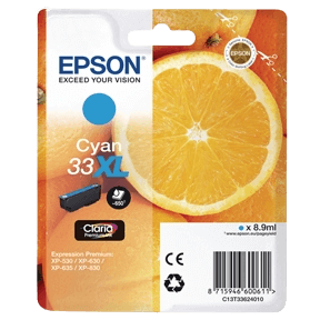 C13T33624012 Epson 33 cyan XL Skrivarpatron - 8,9 ml. - Original
