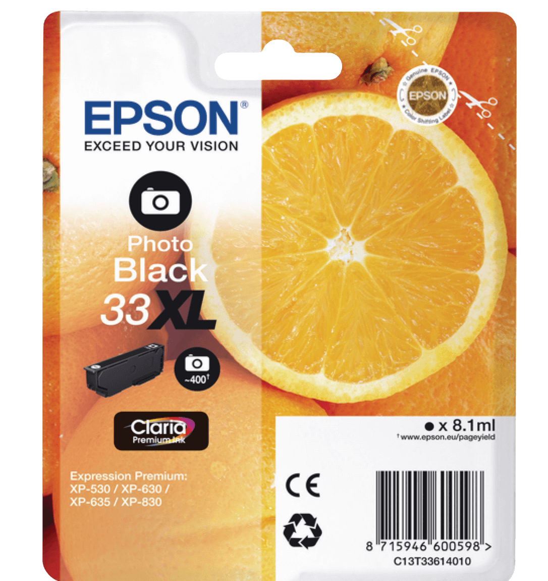 C13T33614012 Epson 33 foto svart XL Skrivarpatron - 8,1 ml. - Original