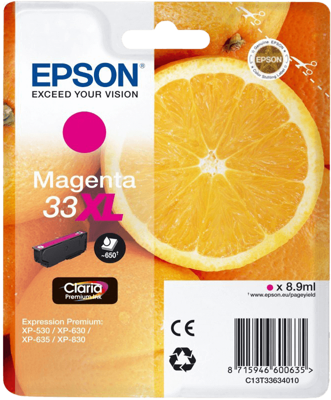 C13T33634012 Epson 33 magenta XL Skrivarpatron - 8,9 ml. - Original