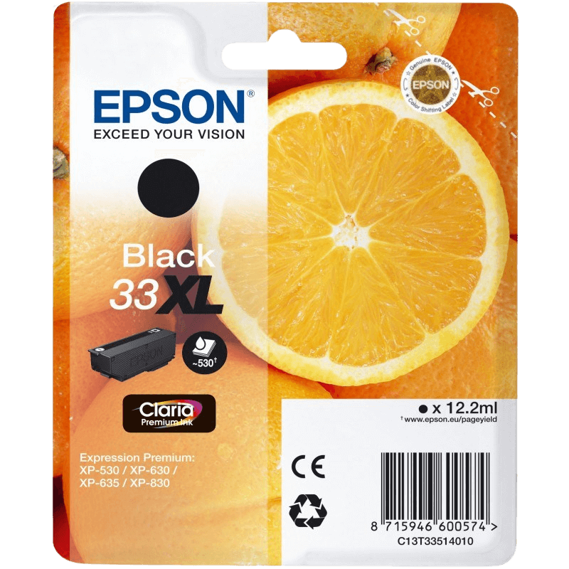 C13T33514012 Epson 33 svart XL Skrivarpatron - 12,2 ml. - Original
