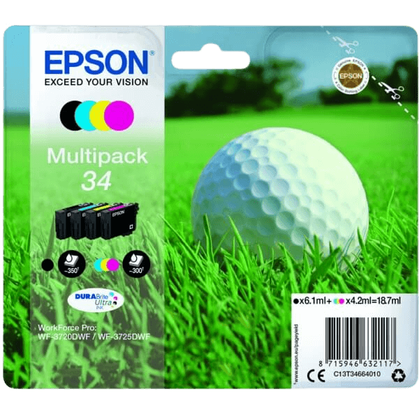 C13T34664010 Epson 34 CMYK Skrivarpatron - 1 x 6,1 + 3 x 4,2 ml. - Original