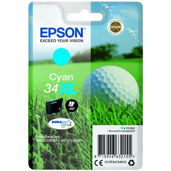 C13T34724010 Epson 34 cyan XL Skrivarpatron - 10,8 ml. - Original