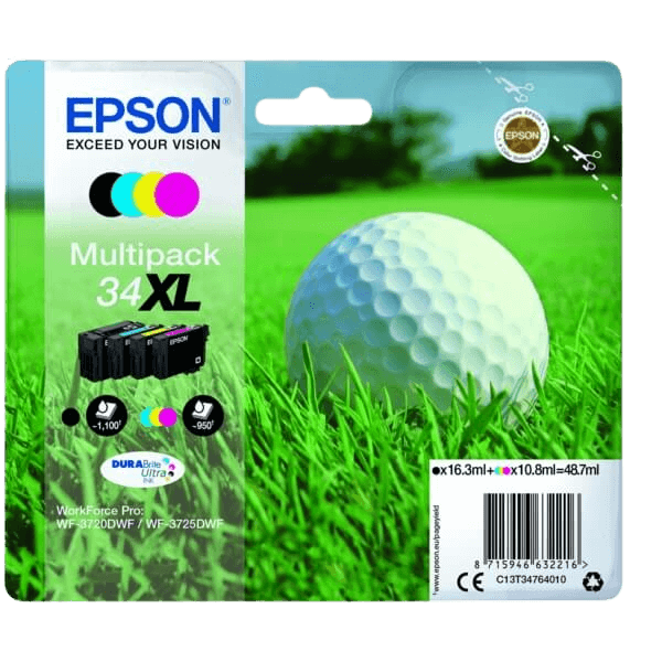 C13T34764010 Epson 34 CMYK XL Skrivarpatron - 1 x 16,3 + 3 x 10,8 ml. - Original