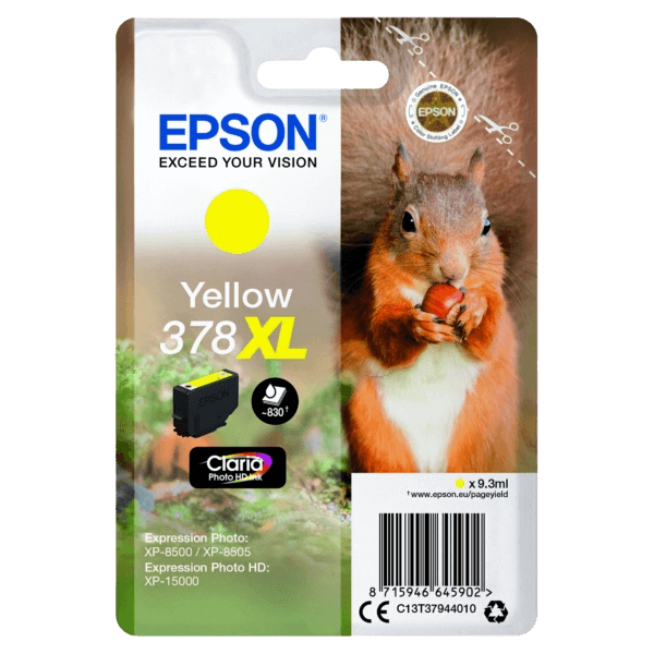 C13T37944010 Epson 378 gul XL Skrivarpatron - 830 sidor - Original