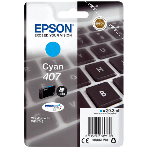 C13T07U240 Epson 407 cyan Skrivarpatron - 20,3 ml. - Original