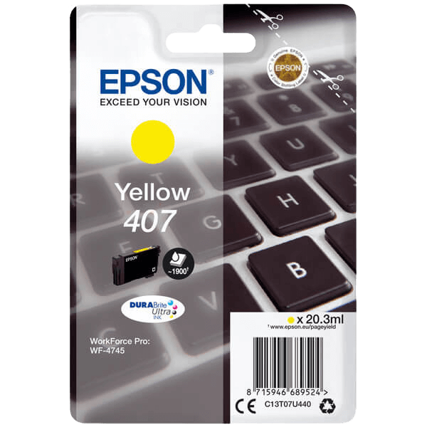 C13T07U440 Epson 407 gul Skrivarpatron - 20,3 ml. - Original