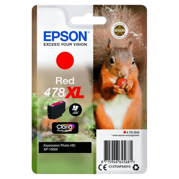 C13T04F54010 Epson 478 röd XL Skrivarpatron - 10,2 ml. - Original