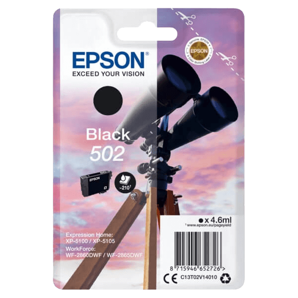 C13T02V14010 Epson 502BK svart Skrivarpatron - 4,6 ml. - Original
