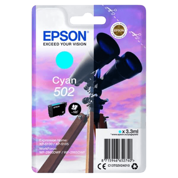 C13T02V24010 Epson 502C cyan Skrivarpatron - 3,3 ml. - Original