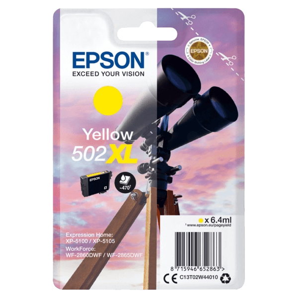 C13T02W44010 Epson 502XLY gul Skrivarpatron - 470 sidor - Original