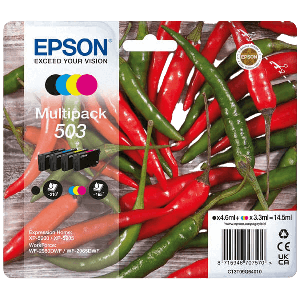 C13T09Q64010 Epson 503 CMYK Skrivarpatron - 4,6 + 3x 3,3 ml. - Original