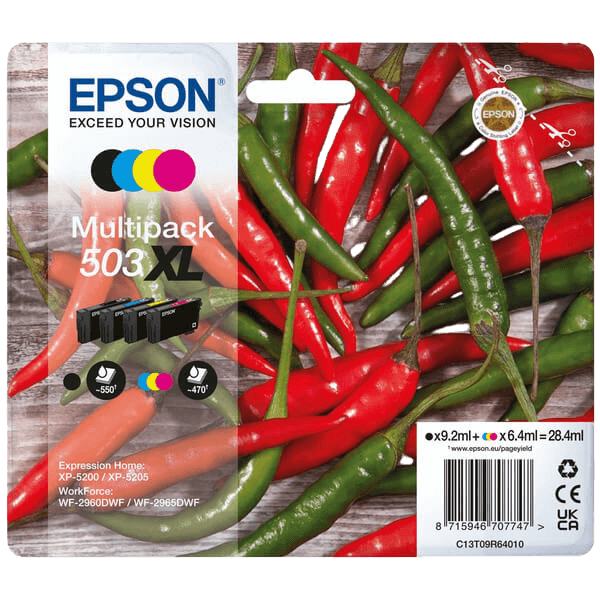 C13T09R64010 Epson 503XL CMYK Skrivarpatron - 9,2 + 3x 6,4 ml. - Original
